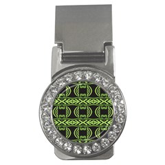 Green Shapes On A Black Background Pattern Money Clip (cz) by LalyLauraFLM