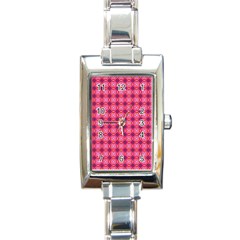 Abstract Pink Floral Tile Pattern Rectangular Italian Charm Watch by GardenOfOphir
