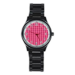 Abstract Pink Floral Tile Pattern Sport Metal Watch (black) by GardenOfOphir