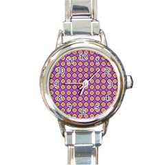 Purple Decorative Quatrefoil Round Italian Charm Watch