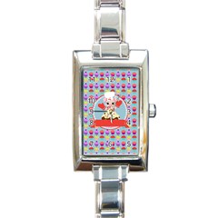 Cupcake With Cute Pig Chef Rectangular Italian Charm Watch by GardenOfOphir