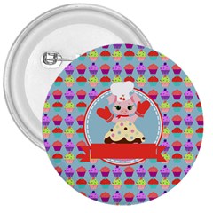 Cupcake With Cute Pig Chef 3  Button by GardenOfOphir