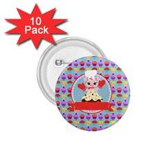 Cupcake With Cute Pig Chef 1 75  Button (10 Pack)