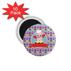 Cupcake With Cute Pig Chef 1 75  Button Magnet (10 Pack) by GardenOfOphir