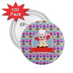 Cupcake With Cute Pig Chef 2 25  Button (100 Pack) by GardenOfOphir