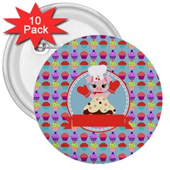 Cupcake With Cute Pig Chef 3  Button (10 Pack) by GardenOfOphir