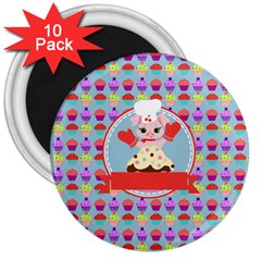 Cupcake With Cute Pig Chef 3  Button Magnet (10 Pack) by GardenOfOphir