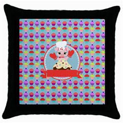 Cupcake With Cute Pig Chef Black Throw Pillow Case by GardenOfOphir