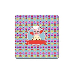 Cupcake With Cute Pig Chef Magnet (square) by GardenOfOphir