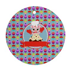 Cupcake With Cute Pig Chef Round Ornament (two Sides) by GardenOfOphir