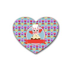 Cupcake With Cute Pig Chef Drink Coasters (heart) by GardenOfOphir