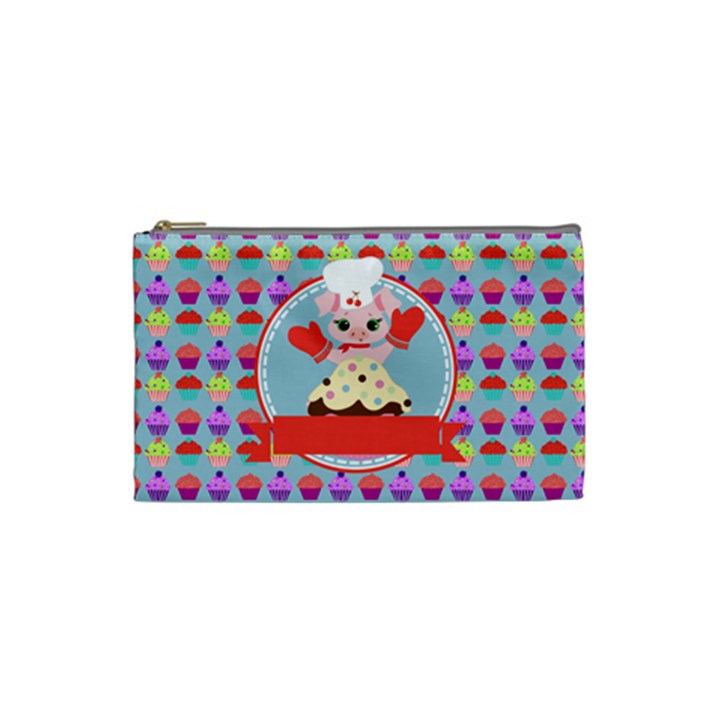 Cupcake with Cute Pig Chef Cosmetic Bag (Small)
