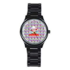 Cupcake With Cute Pig Chef Sport Metal Watch (black) by GardenOfOphir