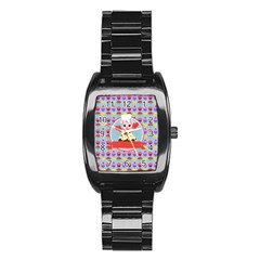 Cupcake With Cute Pig Chef Stainless Steel Barrel Watch by GardenOfOphir