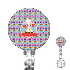 Cupcake With Cute Pig Chef Stainless Steel Nurses Watch by GardenOfOphir