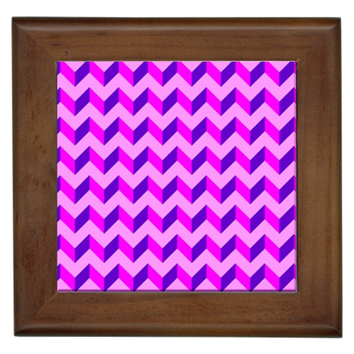 Modern Retro Chevron Patchwork Pattern Framed Ceramic Tile