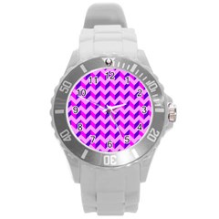 Modern Retro Chevron Patchwork Pattern Plastic Sport Watch (Large)