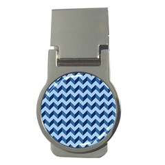 Tiffany Blue Modern Retro Chevron Patchwork Pattern Money Clip (Round)