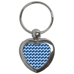 Tiffany Blue Modern Retro Chevron Patchwork Pattern Key Chain (Heart)