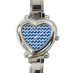 Tiffany Blue Modern Retro Chevron Patchwork Pattern Heart Italian Charm Watch  by GardenOfOphir