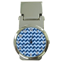 Tiffany Blue Modern Retro Chevron Patchwork Pattern Money Clip with Watch