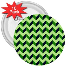 Green Modern Retro Chevron Patchwork Pattern 3  Button (10 Pack) by GardenOfOphir