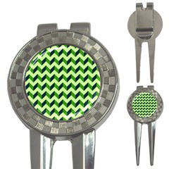 Green Modern Retro Chevron Patchwork Pattern Golf Pitchfork & Ball Marker by GardenOfOphir