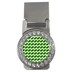 Green Modern Retro Chevron Patchwork Pattern Money Clip (cz) by GardenOfOphir