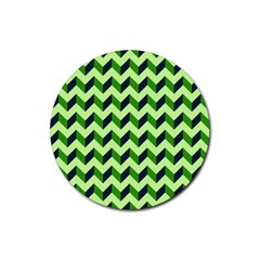 Green Modern Retro Chevron Patchwork Pattern Drink Coaster (round) by GardenOfOphir