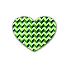 Green Modern Retro Chevron Patchwork Pattern Drink Coasters (heart) by GardenOfOphir