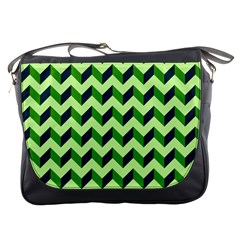 Green Modern Retro Chevron Patchwork Pattern Messenger Bag by GardenOfOphir