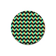 Neon And Black Modern Retro Chevron Patchwork Pattern Magnet 3  (round) by GardenOfOphir