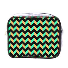 Neon And Black Modern Retro Chevron Patchwork Pattern Mini Travel Toiletry Bag (one Side) by GardenOfOphir