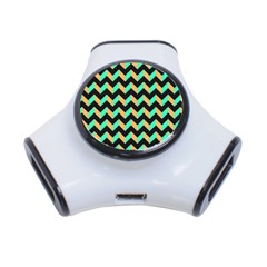 Neon And Black Modern Retro Chevron Patchwork Pattern 3 Port Usb Hub by GardenOfOphir