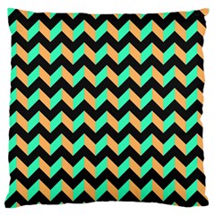 Neon And Black Modern Retro Chevron Patchwork Pattern Large Flano Cushion Case (two Sides) by GardenOfOphir