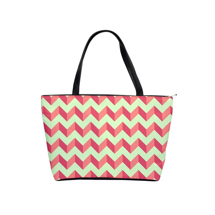 Mint Pink Modern Retro Chevron Patchwork Pattern Large Shoulder Bag