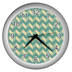 Mint Modern Retro Chevron Patchwork Pattern Wall Clock (silver) by GardenOfOphir