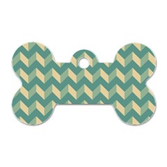 Mint Modern Retro Chevron Patchwork Pattern Dog Tag Bone (two Sided) by GardenOfOphir