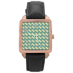 Mint Modern Retro Chevron Patchwork Pattern Rose Gold Leather Watch  by GardenOfOphir