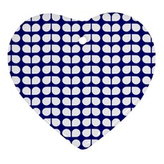 Blue And White Leaf Pattern Heart Ornament