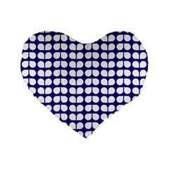 Blue And White Leaf Pattern 16  Premium Flano Heart Shape Cushion  by GardenOfOphir