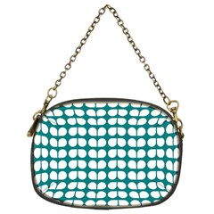 Teal And White Leaf Pattern Chain Purse (two Sided)  by GardenOfOphir