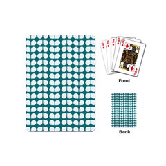 Teal And White Leaf Pattern Playing Cards (mini) by GardenOfOphir