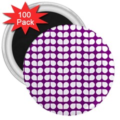 Purple And White Leaf Pattern 3  Button Magnet (100 Pack) by GardenOfOphir