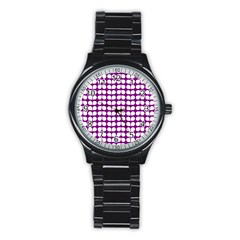Purple And White Leaf Pattern Sport Metal Watch (black) by GardenOfOphir