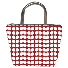 Red And White Leaf Pattern Bucket Handbag by GardenOfOphir