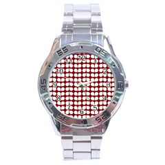 Red And White Leaf Pattern Stainless Steel Watch by GardenOfOphir