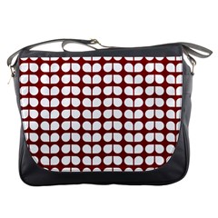 Red And White Leaf Pattern Messenger Bag by GardenOfOphir