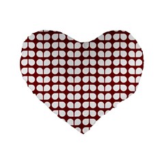 Red And White Leaf Pattern 16  Premium Flano Heart Shape Cushion 