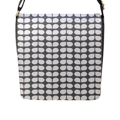 Gray And White Leaf Pattern Flap Closure Messenger Bag (large) by GardenOfOphir